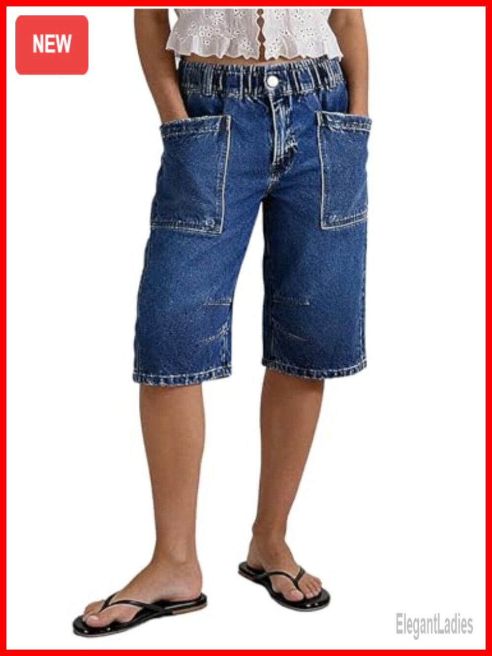 High Rise Straight Leg Denim Bermuda Shorts